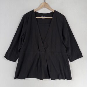 D&Co. Denim + Company Top 1X Black Stretch Knit Layered Look 3/4 Sleeve Casual